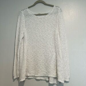 Eileen Fisher Knit Sweater Linen Cotton Blend Size Large White Classic Neutral